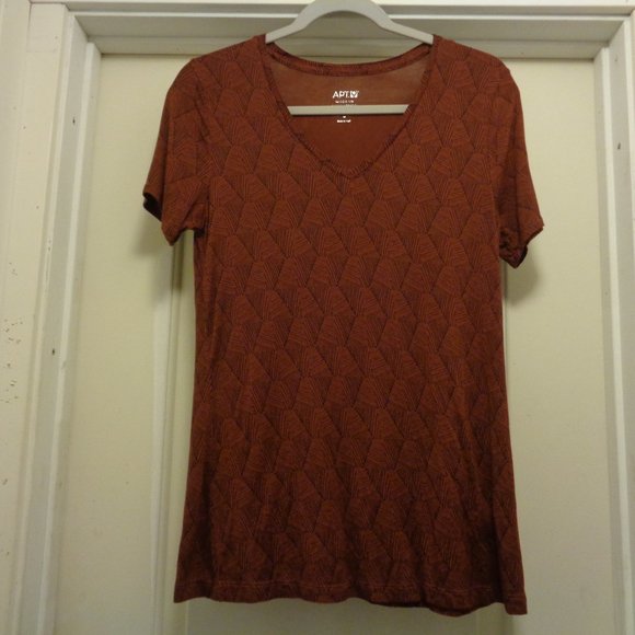 APT 9 BROWN W PATTERNS SPORTS JERSEY TOP S - Picture 1 of 5